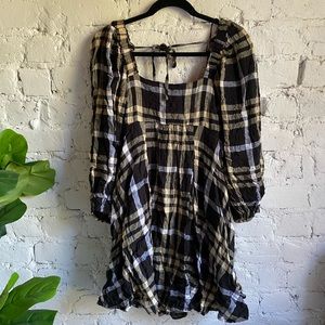 UO Lachlan Flannel Smocked Mini Dress